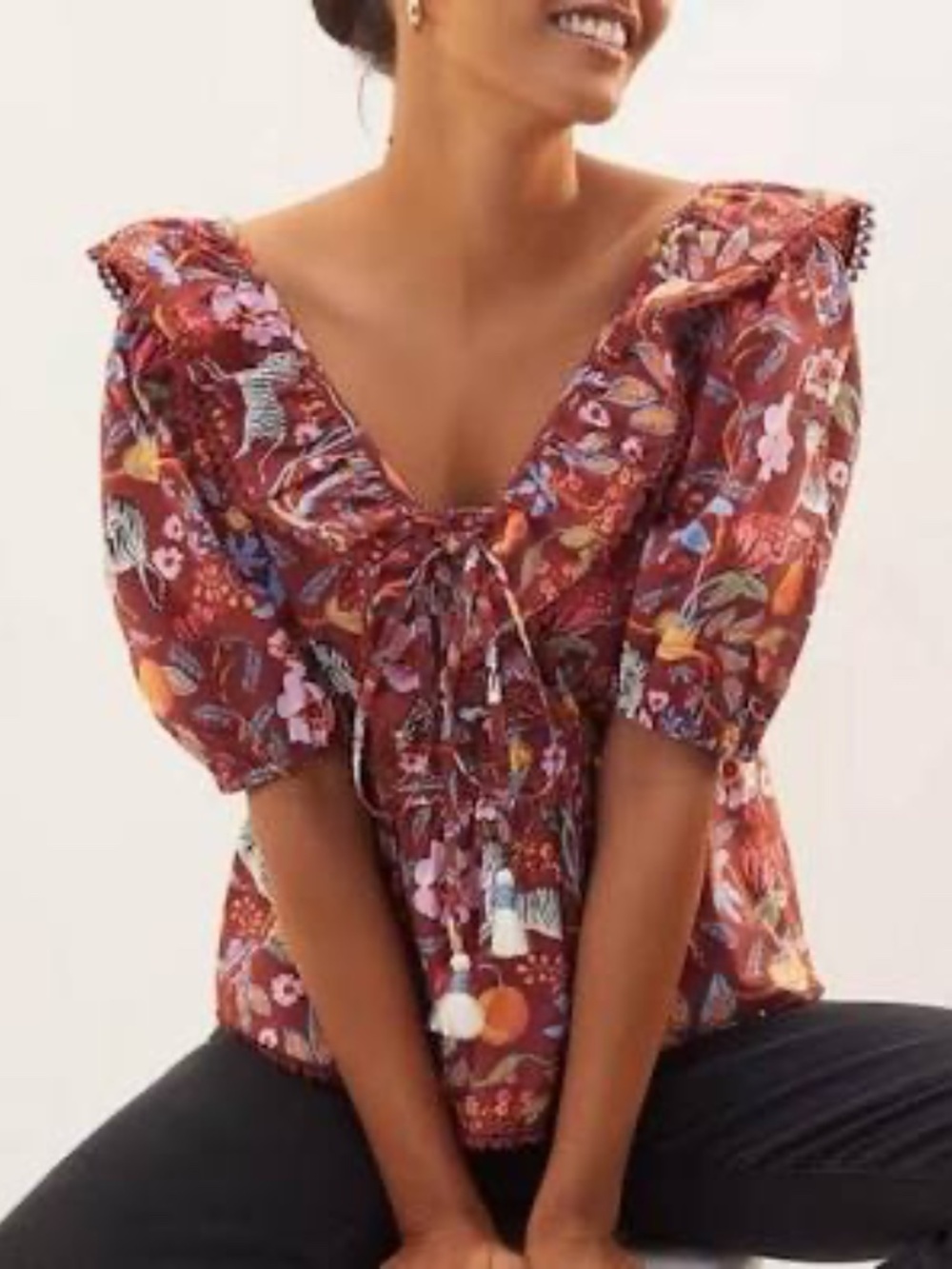 Anthropologie Maeve Ruffled Zebra Floral Print Top